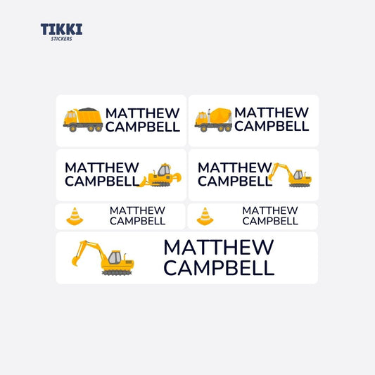 Construction Trucks Waterproof Custom Name Labels