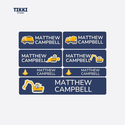 Construction Trucks Waterproof Custom Name Labels