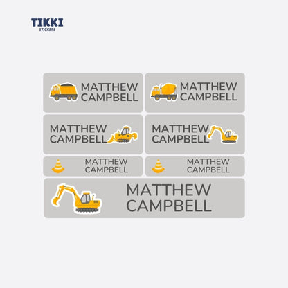 Construction Trucks Waterproof Custom Name Labels