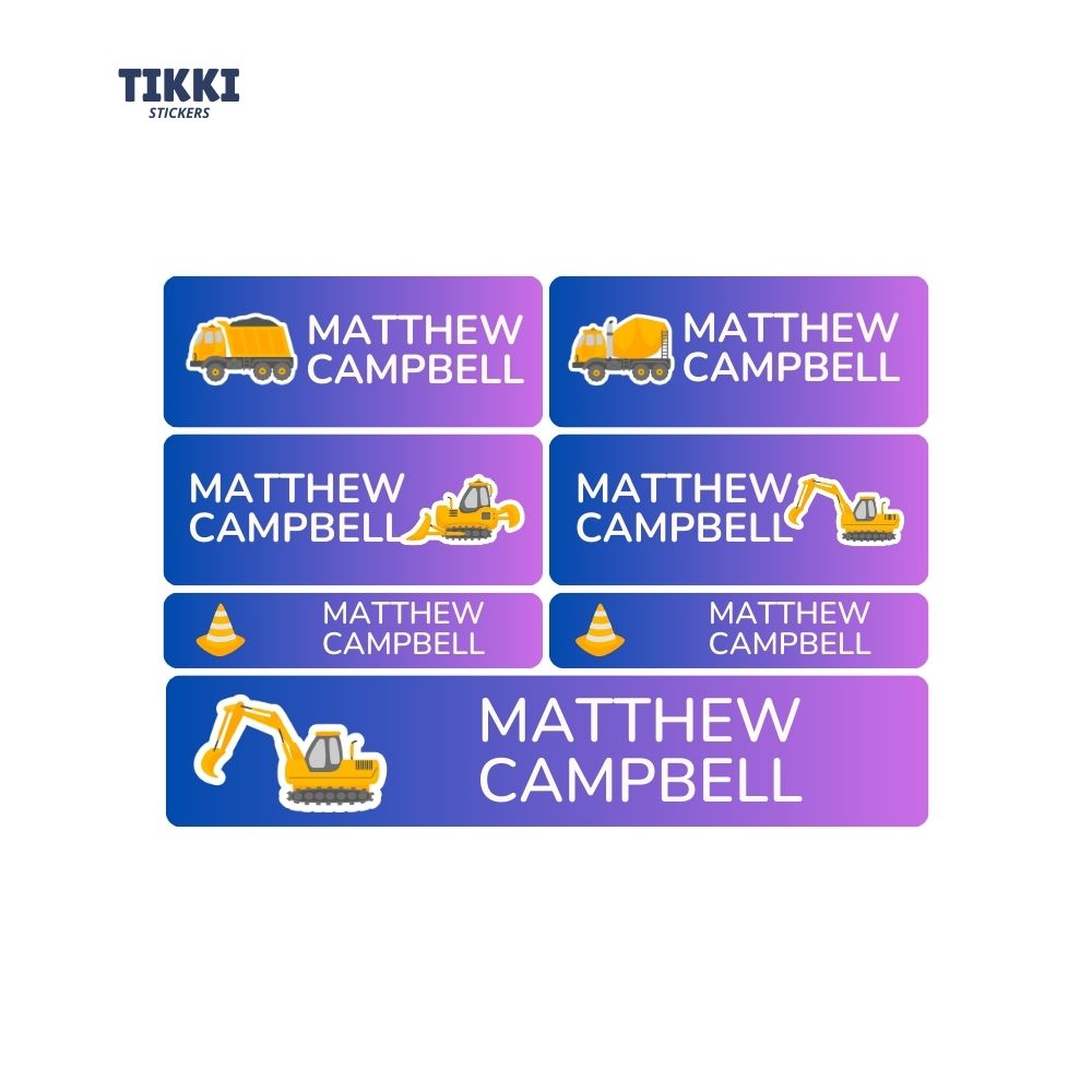 Construction Trucks Waterproof Custom Name Labels