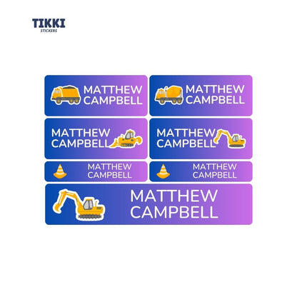 Construction Trucks Waterproof Custom Name Labels