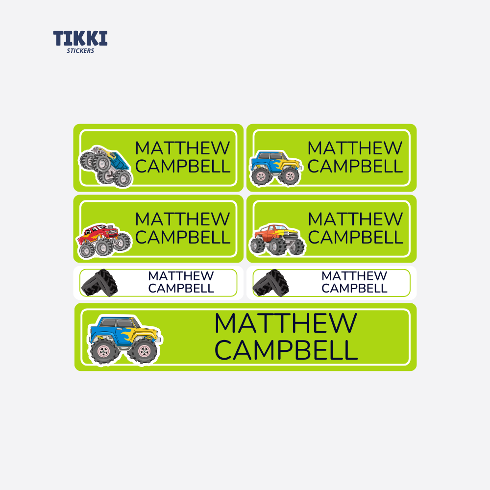 Monster Truck Waterproof Custom Name Labels