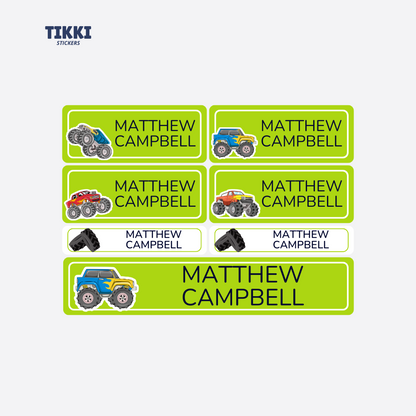 Monster Truck Waterproof Custom Name Labels