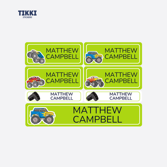 Monster Truck Waterproof Custom Name Labels
