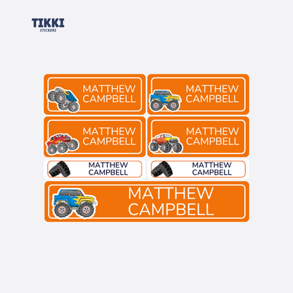 Monster Truck Waterproof Custom Name Labels