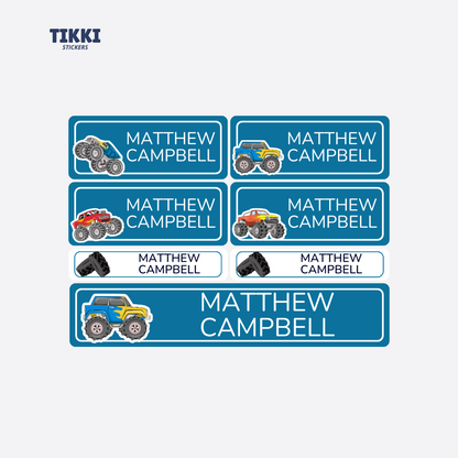 Monster Truck Waterproof Custom Name Labels