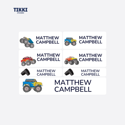 Monster Truck Waterproof Custom Name Labels