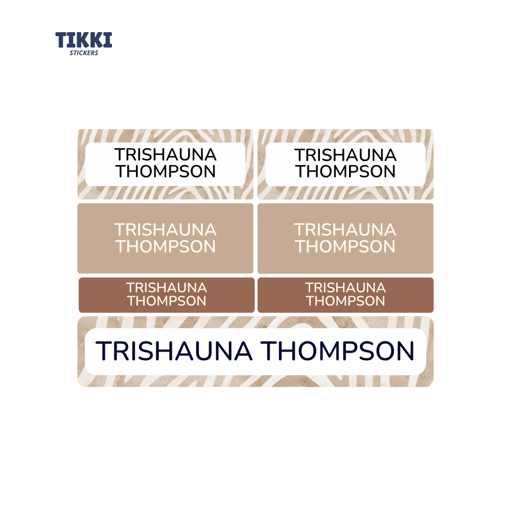 Aesthetic Zebra Animal Pattern Waterproof Custom Name Labels