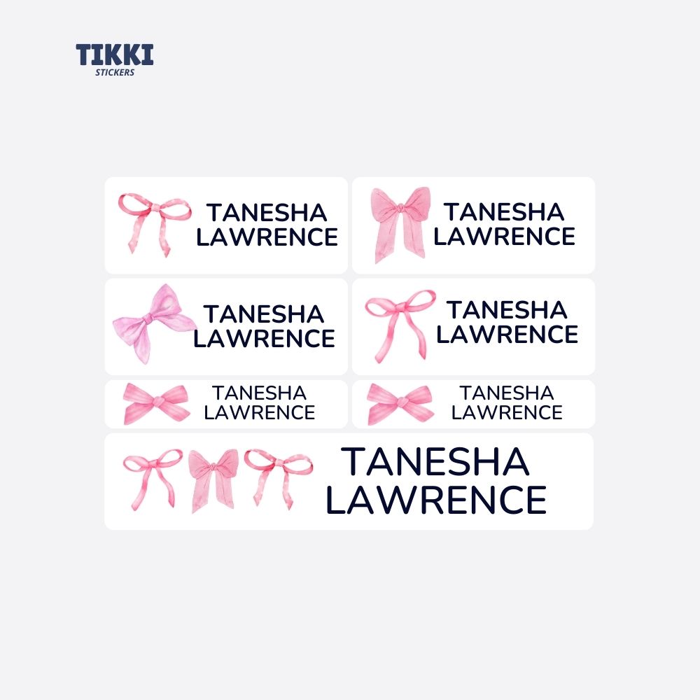 Pretty Pink Bows Waterproof Custom Name Labels