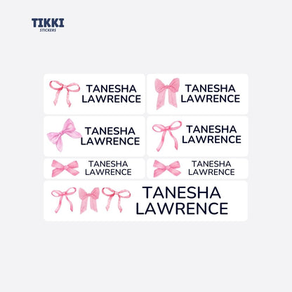 Pretty Pink Bows Waterproof Custom Name Labels