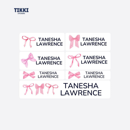 Pretty Pink Bows Waterproof Custom Name Labels
