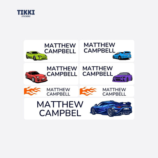 Street Racers Waterproof Custom Name Labels