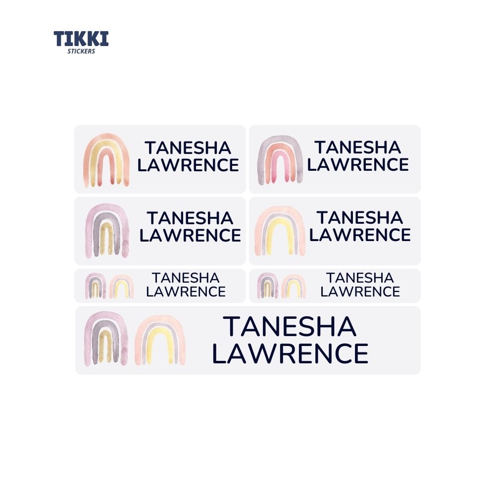 Watercolour Rainbow Waterproof Custom Name Labels