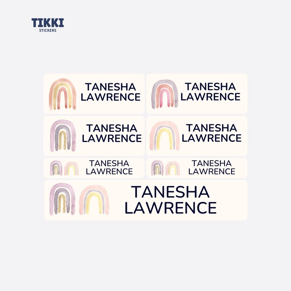 Watercolour Rainbow Waterproof Custom Name Labels