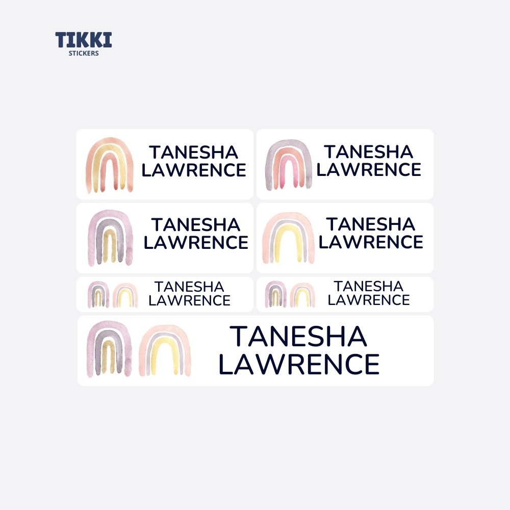Watercolour Rainbow Waterproof Custom Name Labels